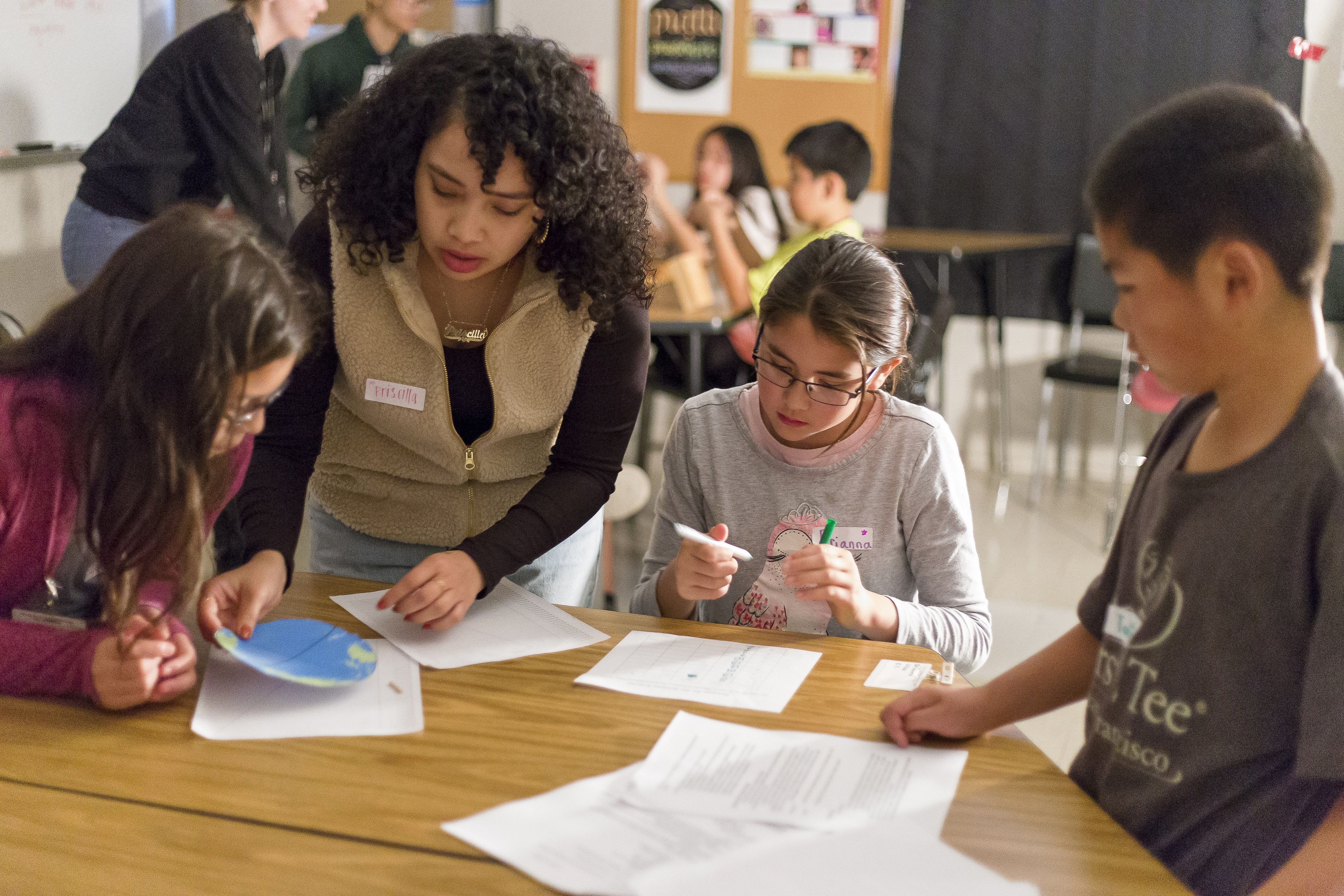 A teacher with kindergarten children